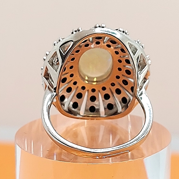 Unheated Oval Fire Opal 10x8mm Black Spinel 925 Sterling Silver Ring SZ 7.25 - Picture 8 of 9